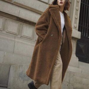 Women's Brown Teddy Coat - Plush Longline Jacket